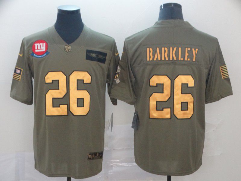 Men New York Giants 26 Barkley Gold Nike Olive Salute To Service Limited NFL Jersey
